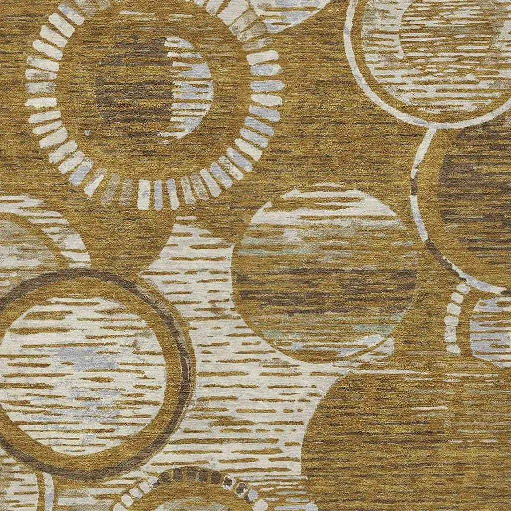3' X 5' Walnut And Gold Geometric Washable Indoor Outdoor Area Rug Homeroots Outdoor