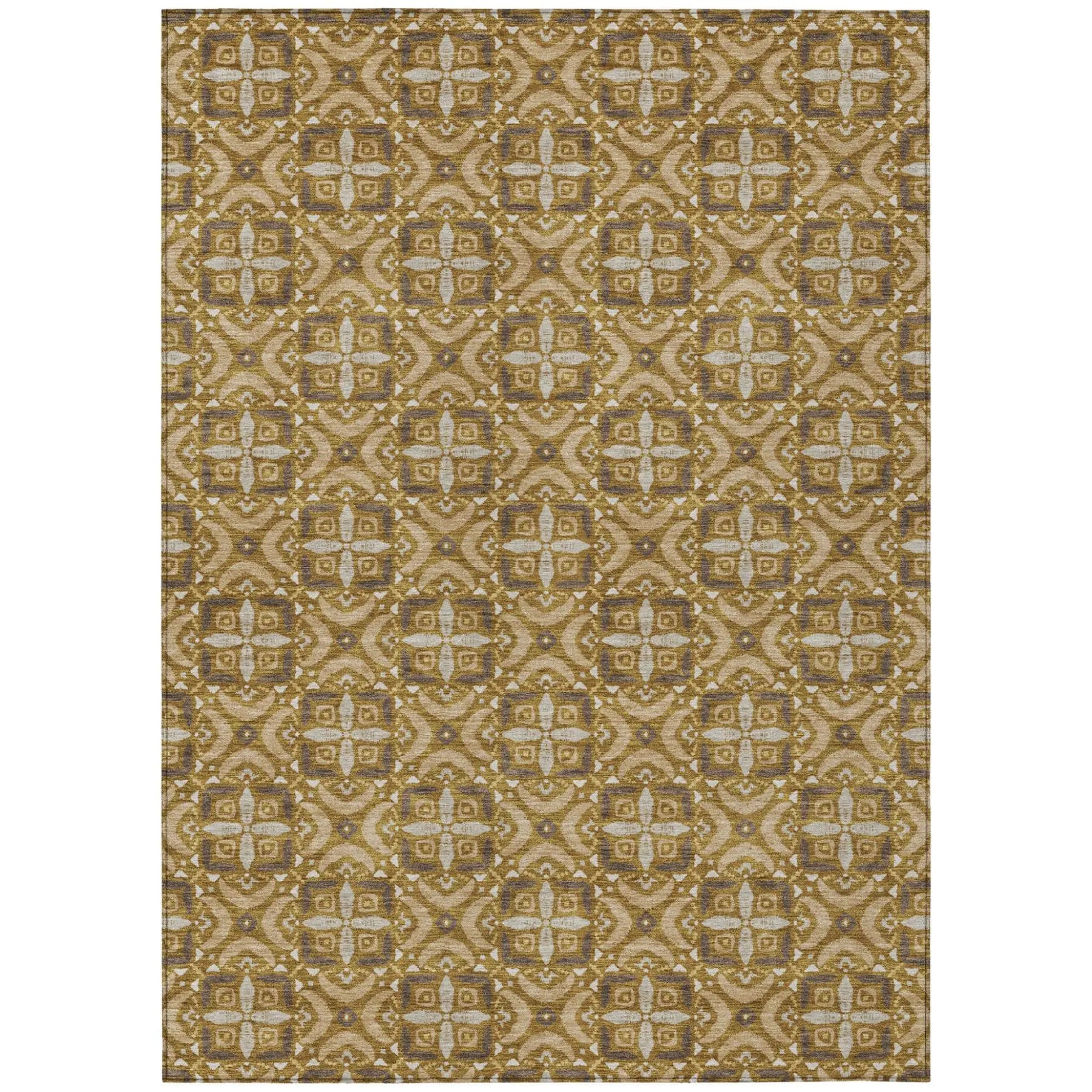 3' X 5' Walnut And Gold Geometric Washable Indoor Outdoor Area Rug Homeroots Outdoor