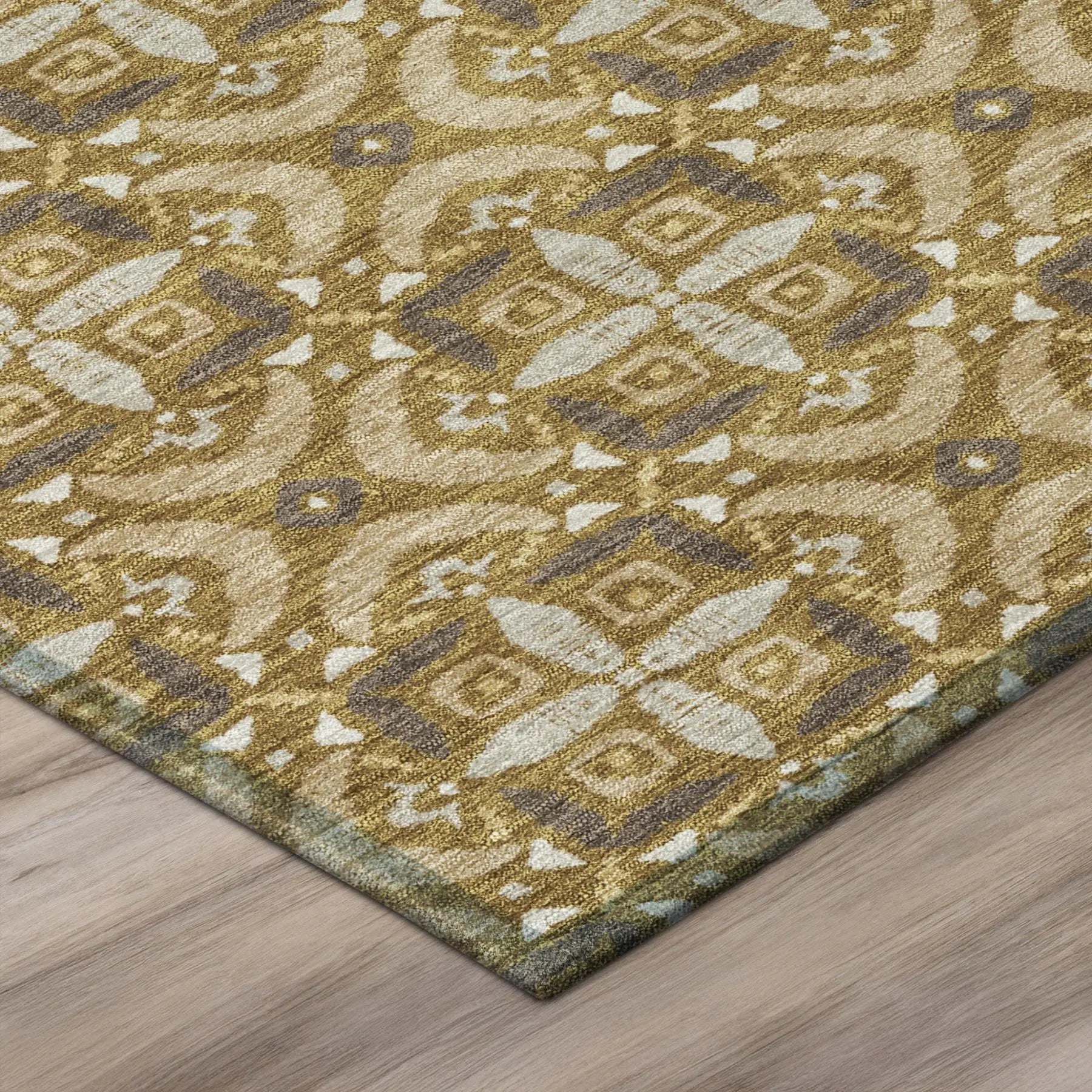 3' X 5' Walnut And Gold Geometric Washable Indoor Outdoor Area Rug Homeroots Outdoor