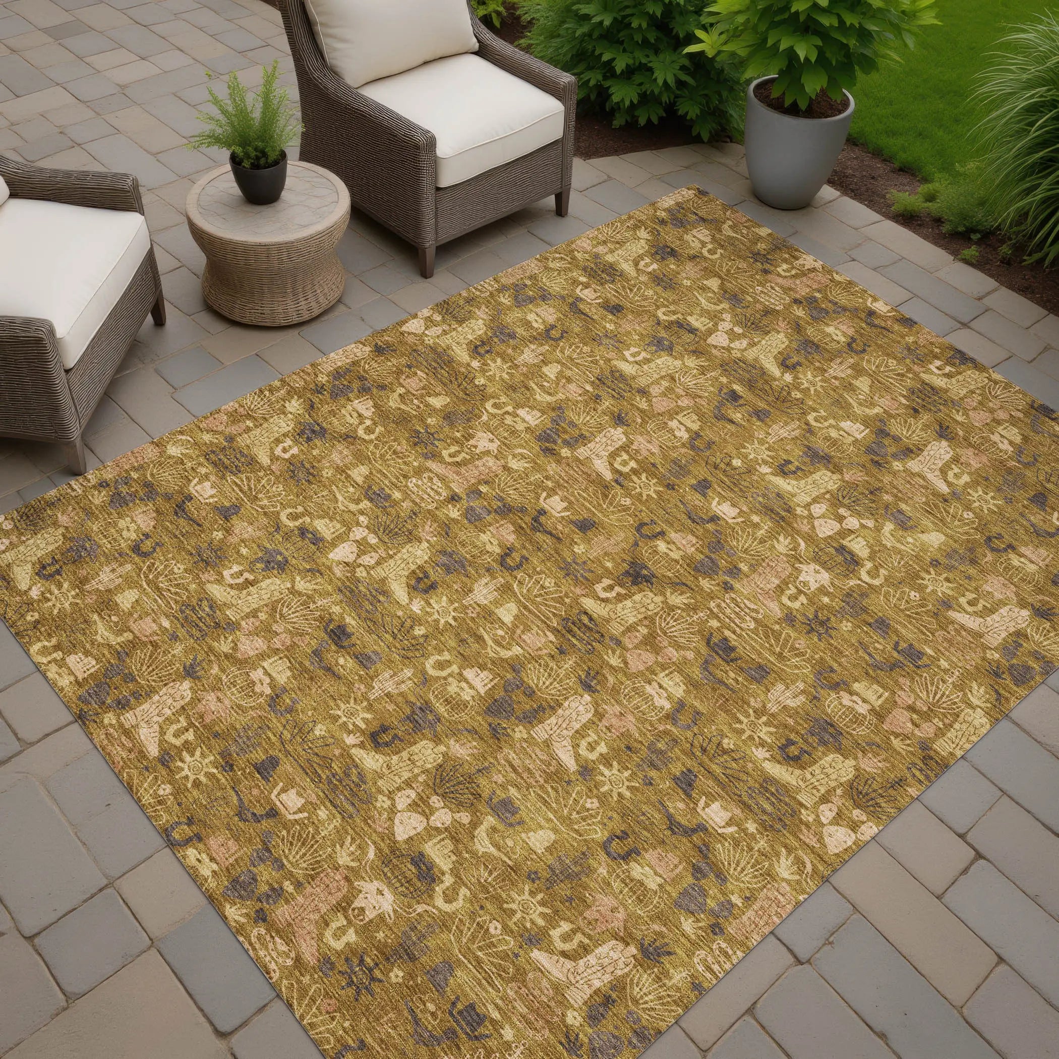 3' X 5' Walnut And Gold Stars Washable Indoor Outdoor Area Rug Homeroots Outdoor