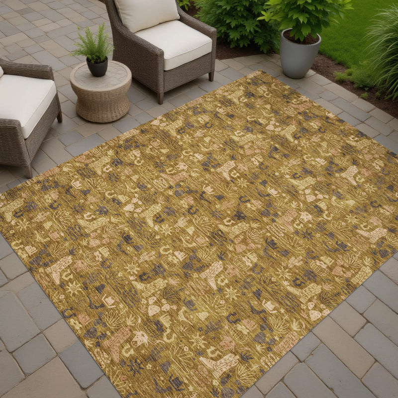3' X 5' Walnut And Gold Stars Washable Indoor Outdoor Area Rug Homeroots Outdoor
