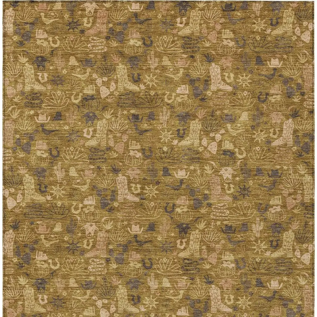 3' X 5' Walnut And Gold Stars Washable Indoor Outdoor Area Rug Homeroots Outdoor