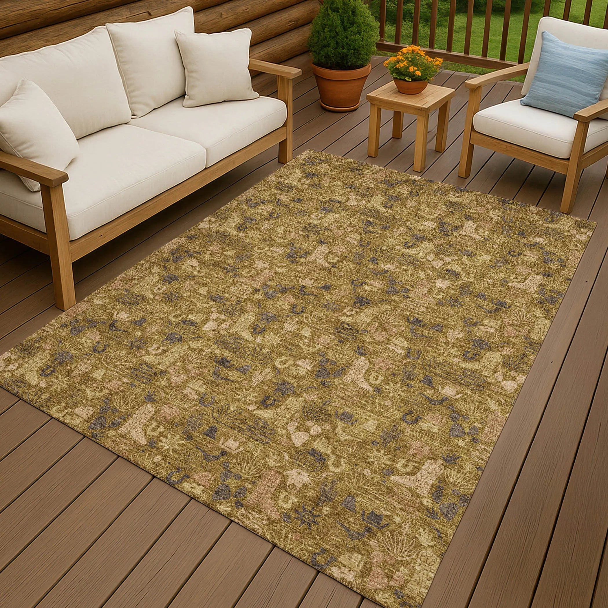3' X 5' Walnut And Gold Stars Washable Indoor Outdoor Area Rug Homeroots Outdoor
