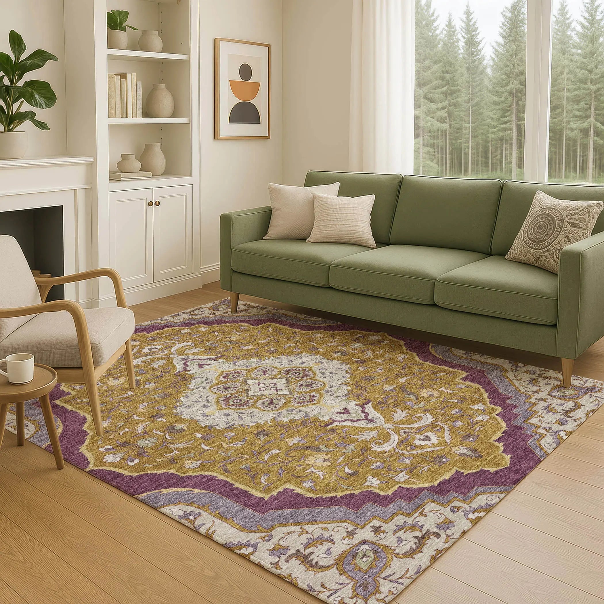 3' X 5' Walnut And Orange Medallion Washable Indoor Outdoor Area Rug Homeroots Outdoor