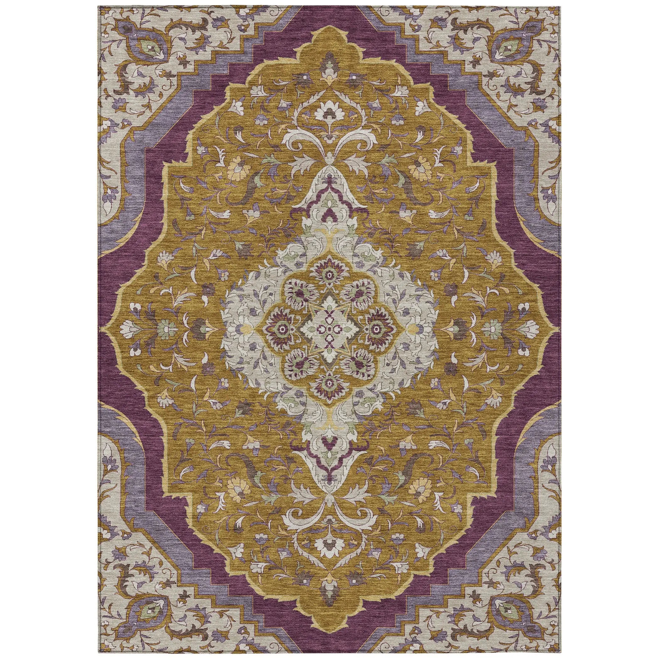 3' X 5' Walnut And Orange Medallion Washable Indoor Outdoor Area Rug Homeroots Outdoor