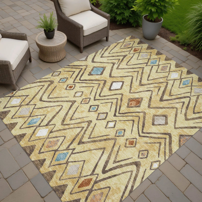 3' X 5' Wheat And Brown Geometric Washable Indoor Outdoor Area Rug Homeroots Outdoor