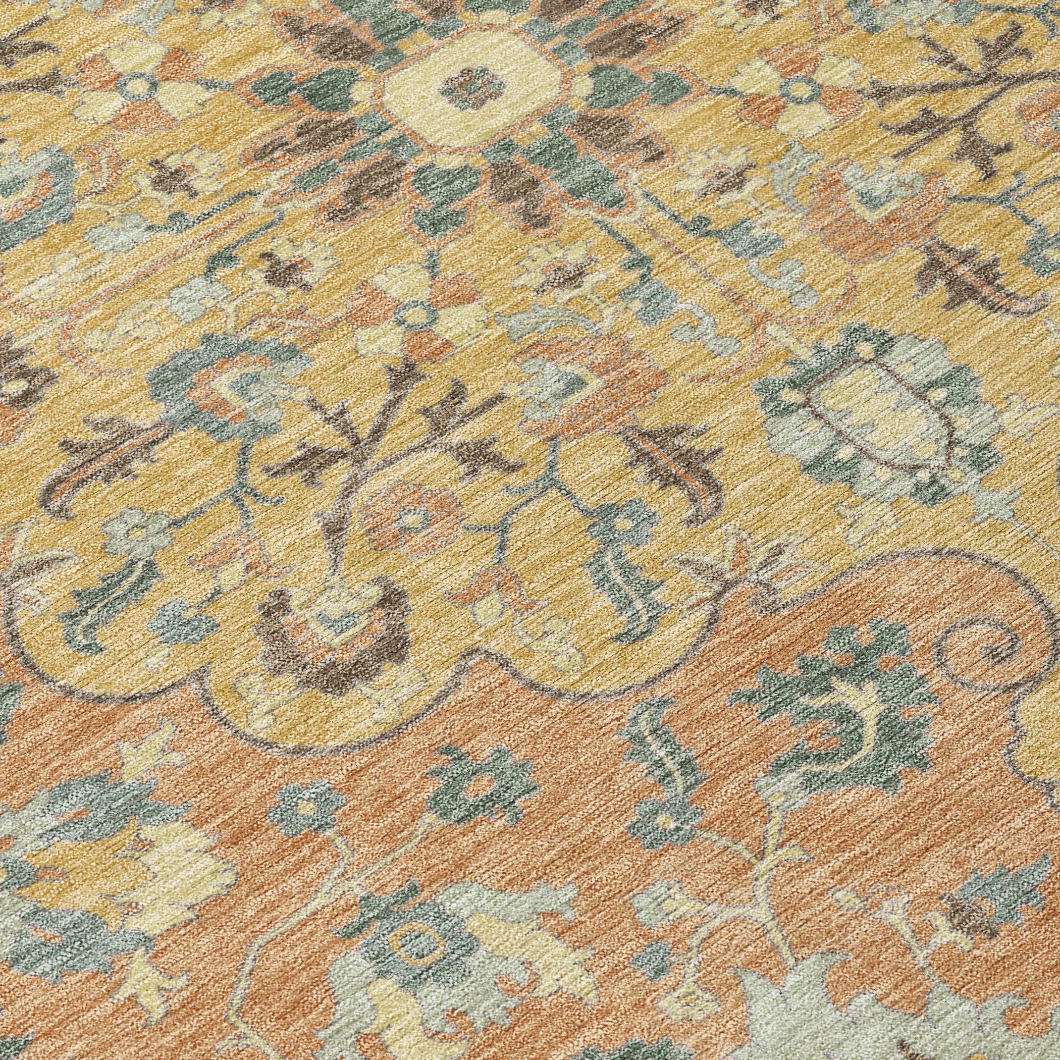 3' X 5' Wheat And Copper Floral Medallion Washable Indoor Outdoor Area Rug Homeroots Outdoor
