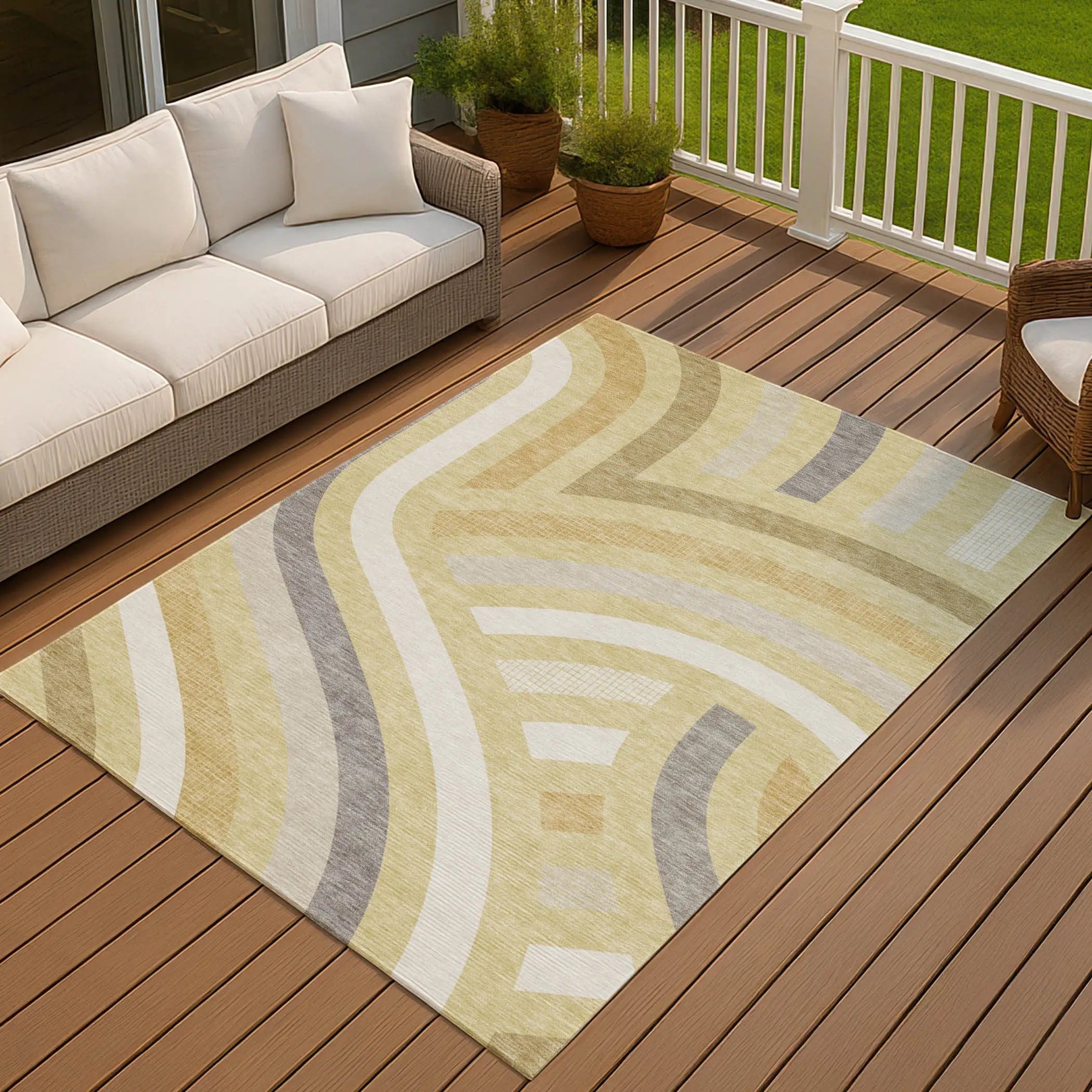3' X 5' Wheat And Gold Abstract Washable Indoor Outdoor Area Rug Homeroots Outdoor