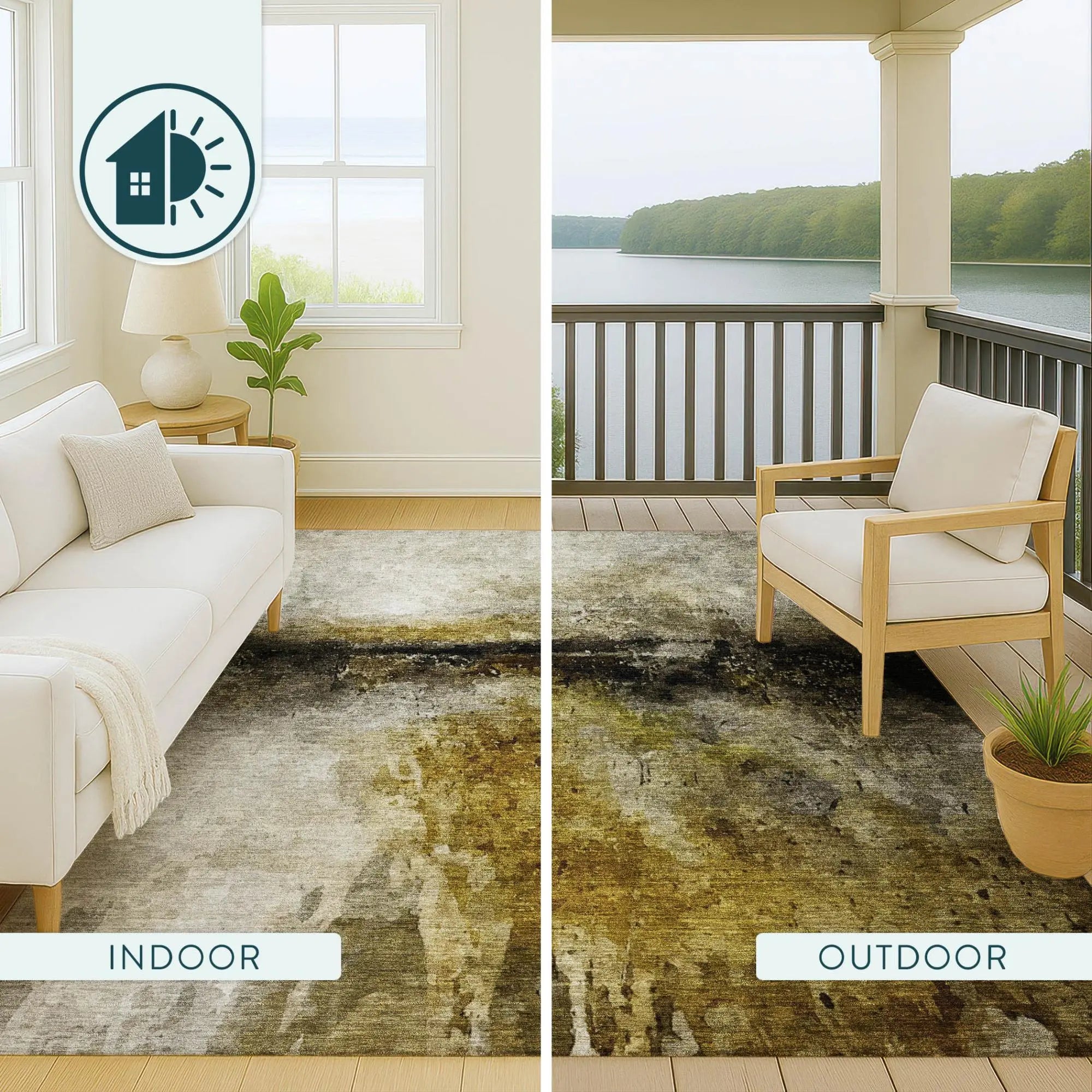 3' X 5' Wheat And Gold Abstract Washable Indoor Outdoor Area Rug Homeroots Outdoor