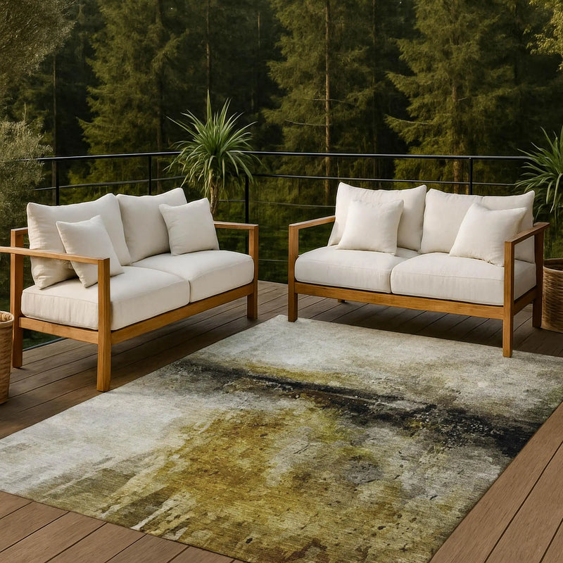 3' X 5' Wheat And Gold Abstract Washable Indoor Outdoor Area Rug Homeroots Outdoor