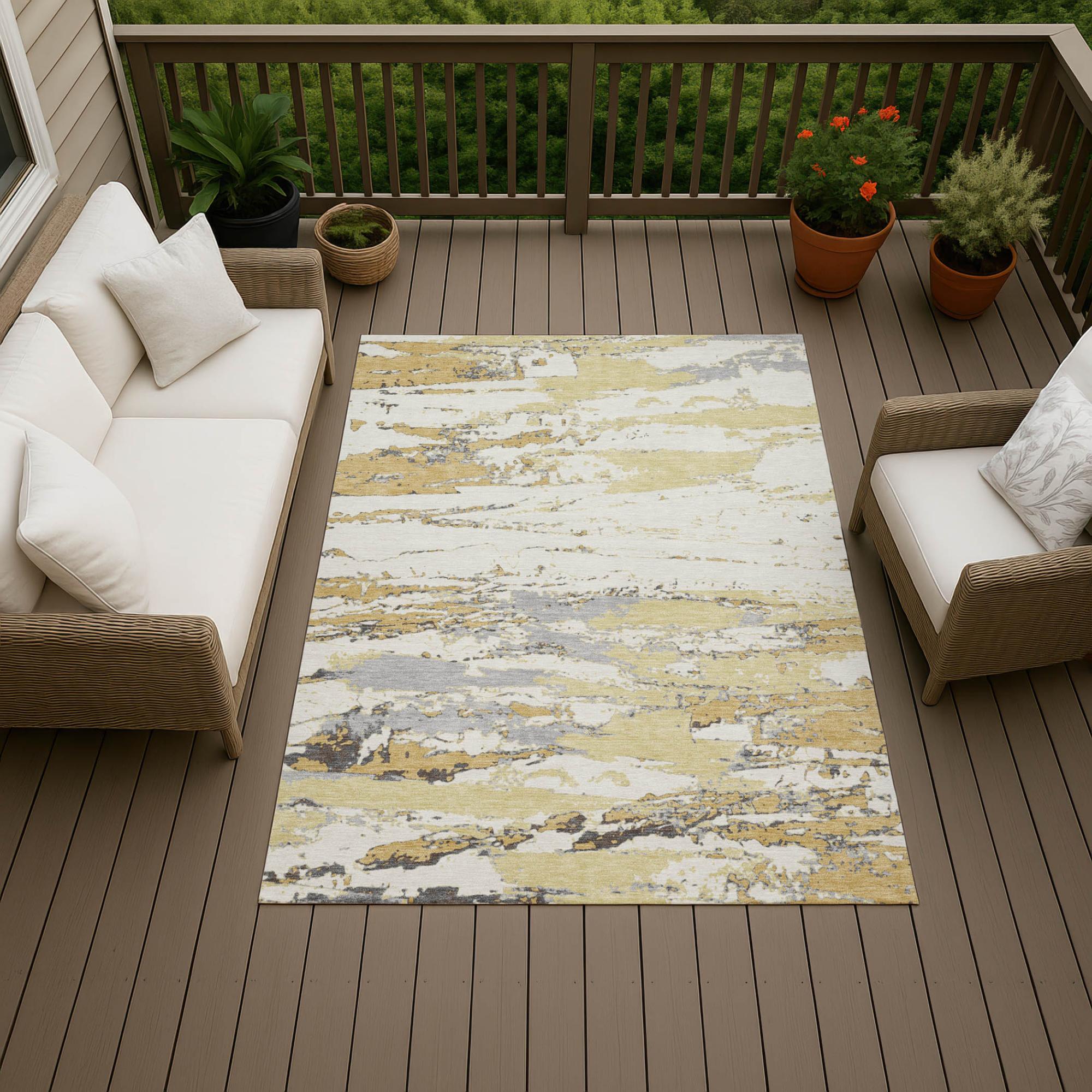 3' X 5' Wheat And Gold Abstract Washable Indoor Outdoor Area Rug Homeroots Outdoor