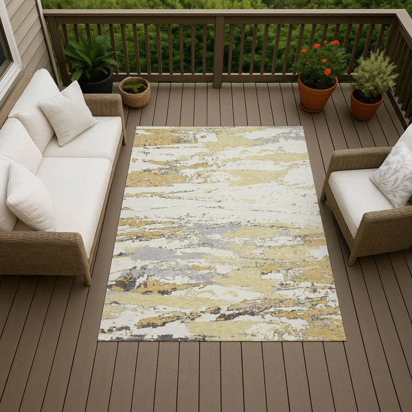 3' X 5' Wheat And Gold Abstract Washable Indoor Outdoor Area Rug Homeroots Outdoor