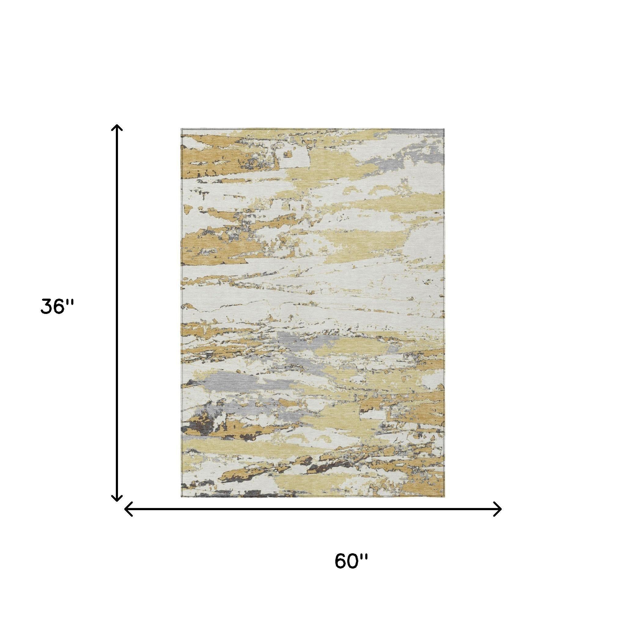 3' X 5' Wheat And Gold Abstract Washable Indoor Outdoor Area Rug Homeroots Outdoor