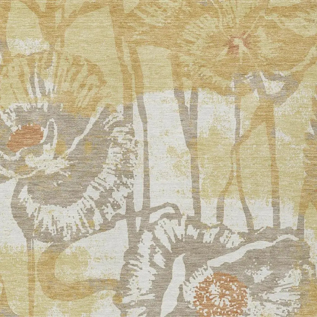 3' X 5' Wheat And Gold Floral Washable Indoor Outdoor Area Rug Homeroots Outdoor