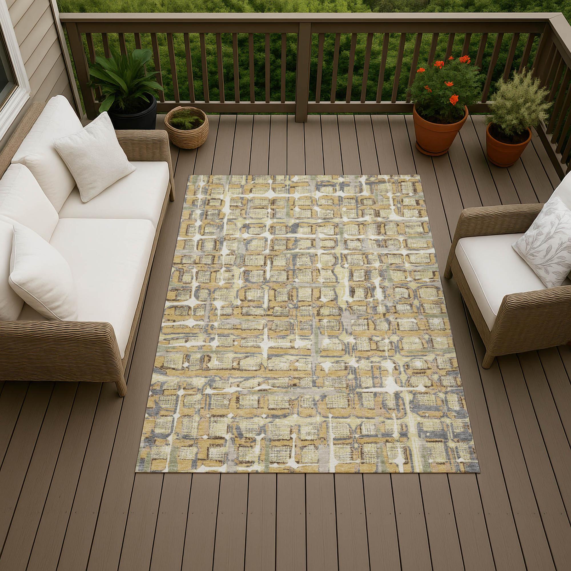 3' X 5' Wheat And Gold Geometric Washable Indoor Outdoor Area Rug Homeroots Outdoor