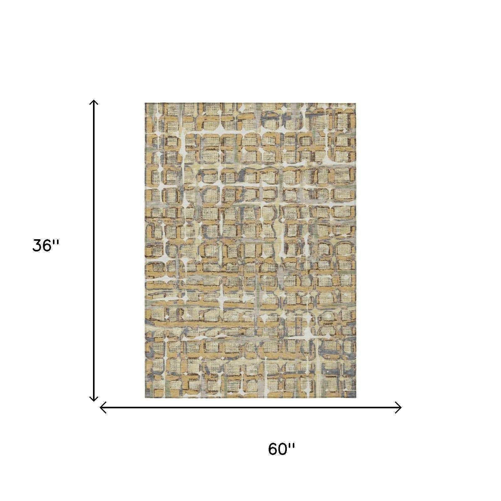 3' X 5' Wheat And Gold Geometric Washable Indoor Outdoor Area Rug Homeroots Outdoor