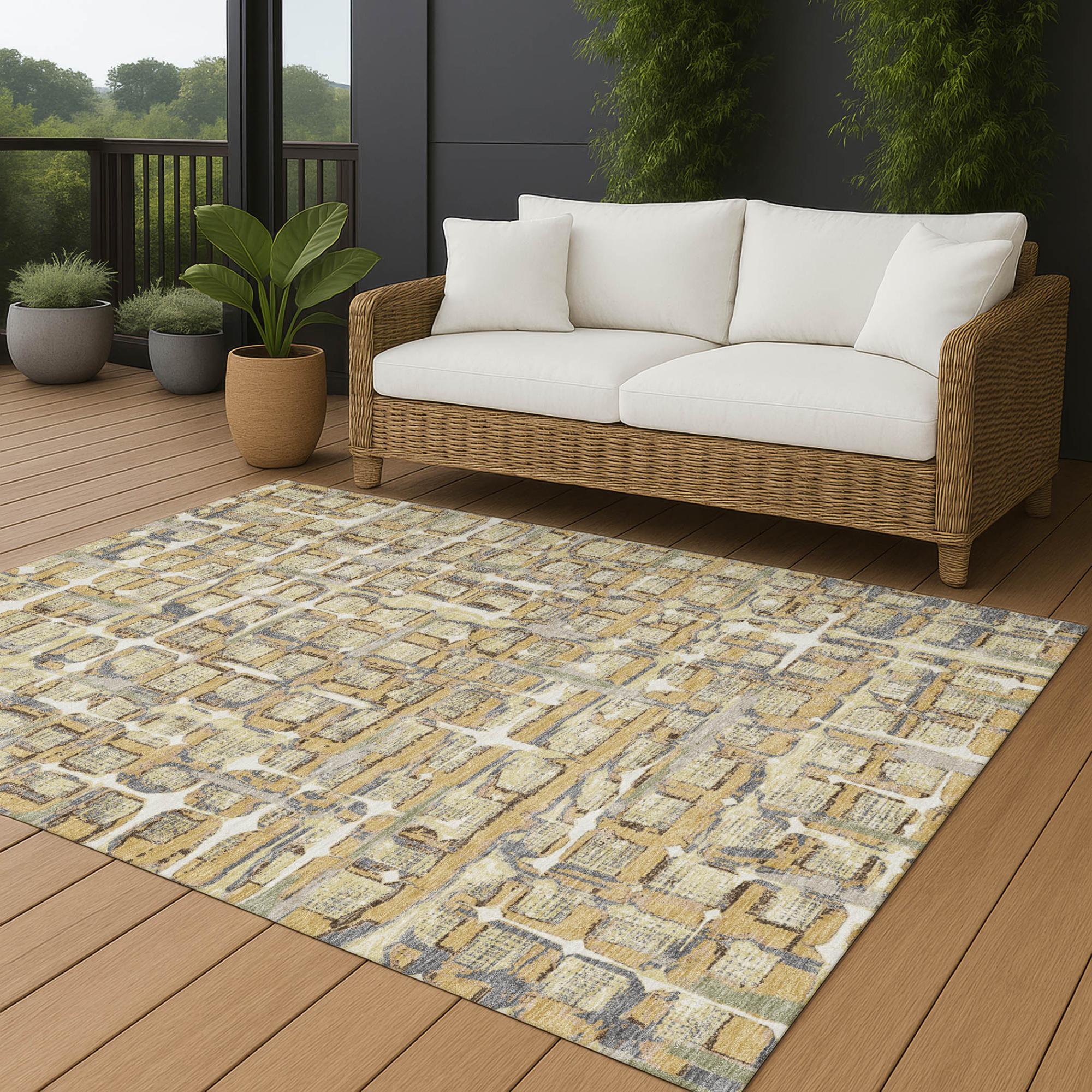3' X 5' Wheat And Gold Geometric Washable Indoor Outdoor Area Rug Homeroots Outdoor