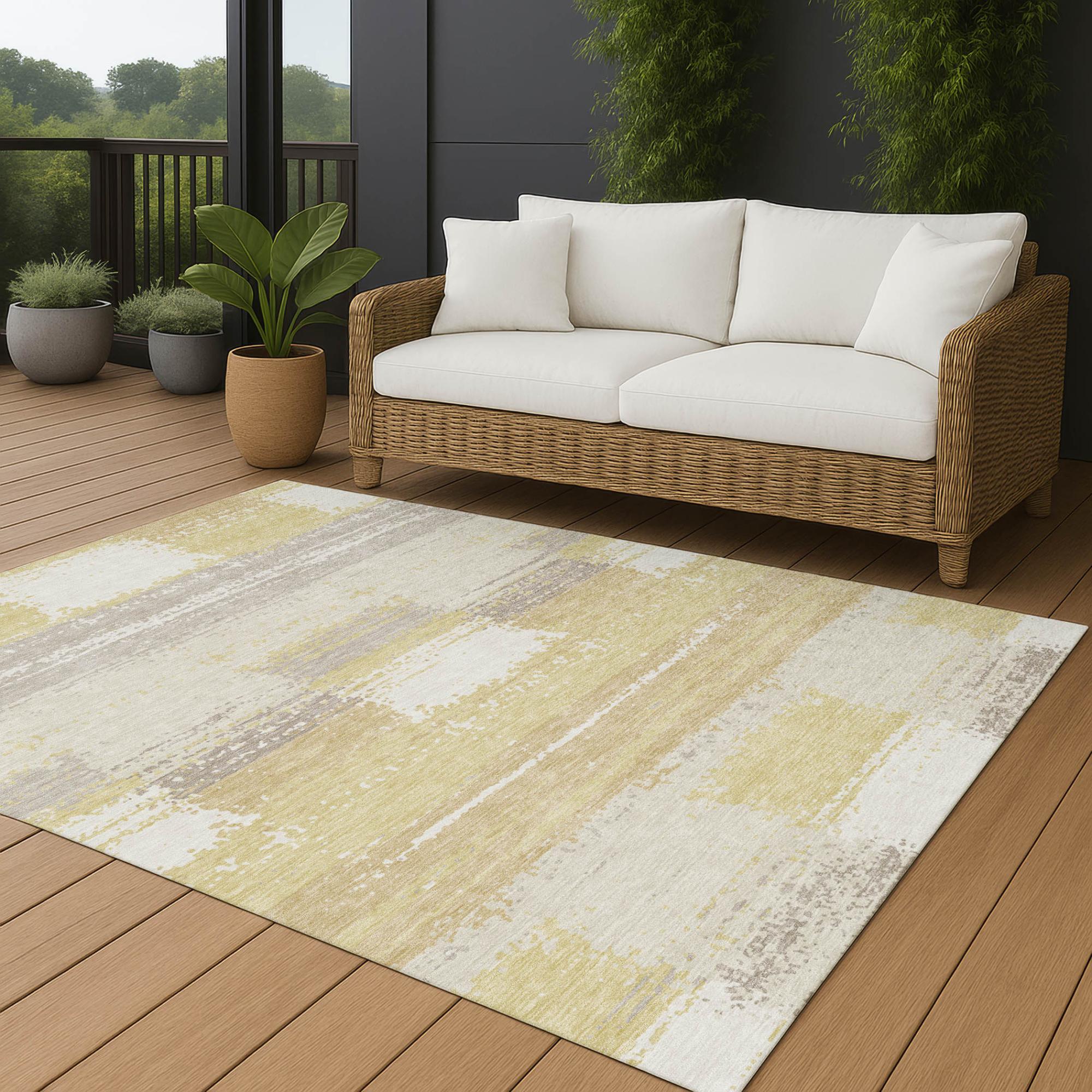 3' X 5' Wheat And Gold Geometric Washable Indoor Outdoor Area Rug Homeroots Outdoor