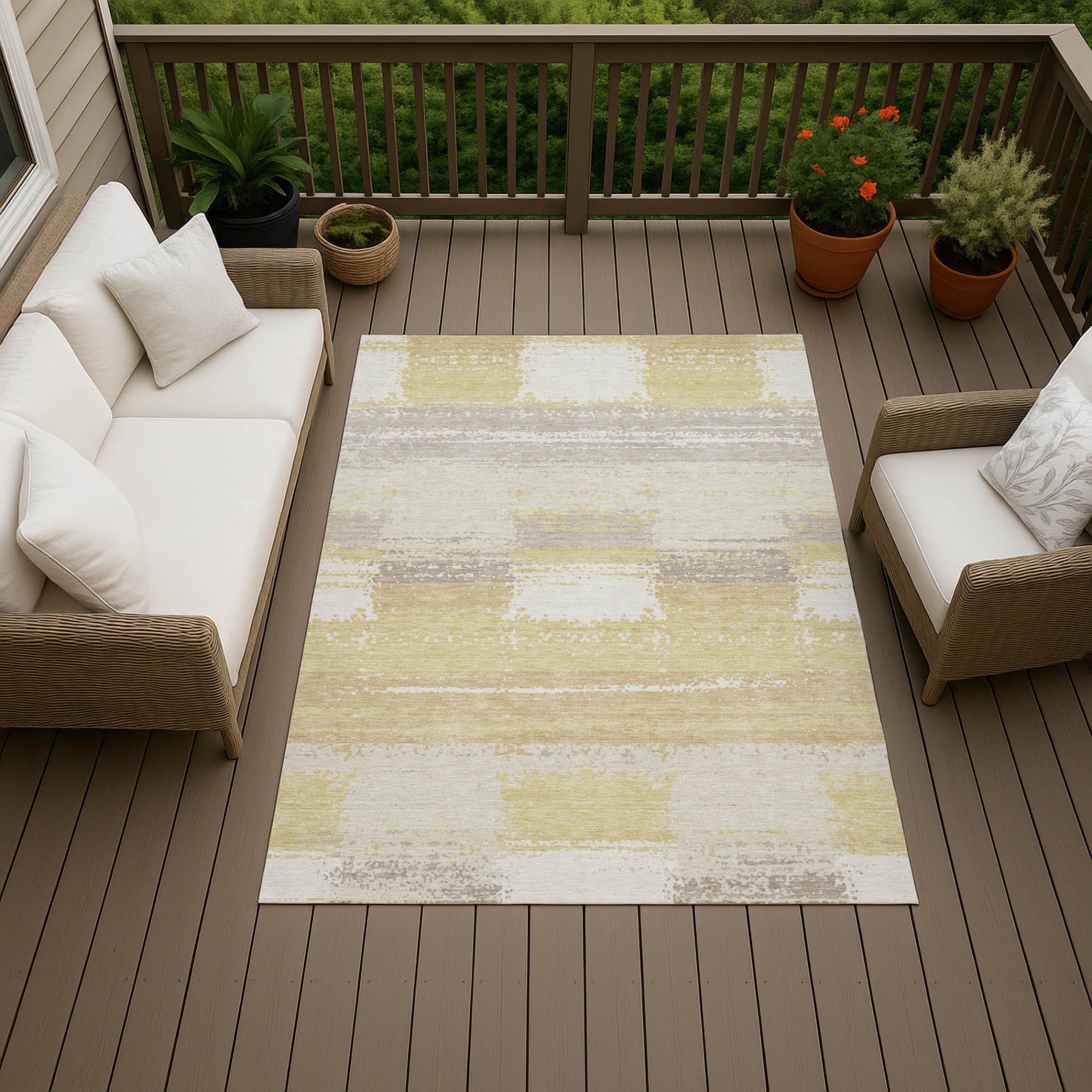 3' X 5' Wheat And Gold Geometric Washable Indoor Outdoor Area Rug Homeroots Outdoor