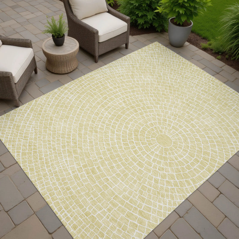 3' X 5' Wheat And Ivory Geometric Washable Indoor Outdoor Area Rug Homeroots Outdoor