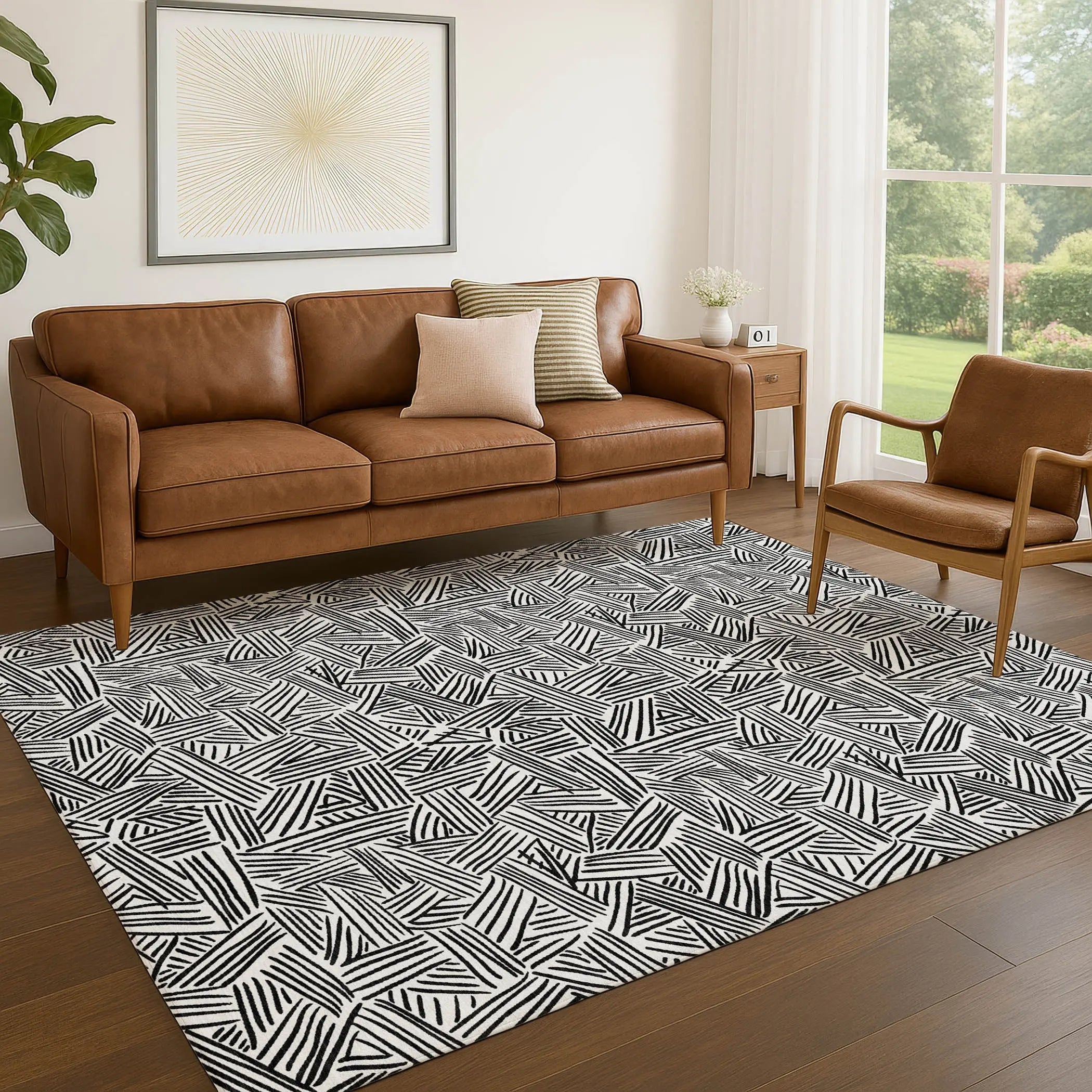 3' X 5' White And Beige Geometric Washable Indoor Outdoor Area Rug Homeroots Outdoor