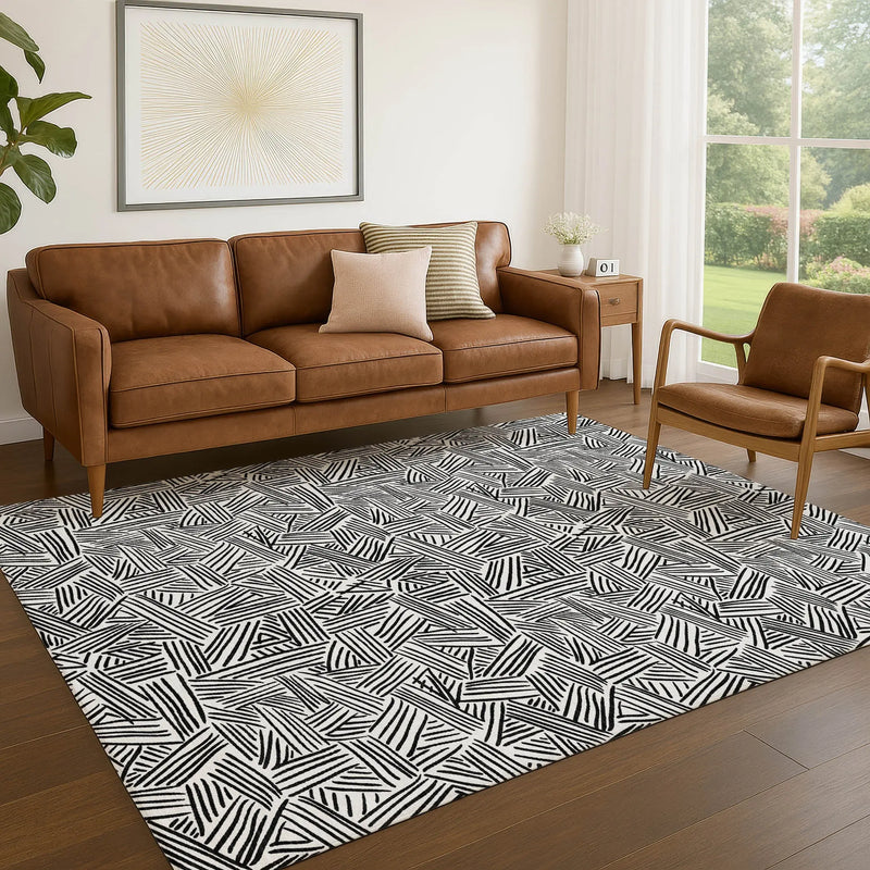 3' X 5' White And Beige Geometric Washable Indoor Outdoor Area Rug Homeroots Outdoor