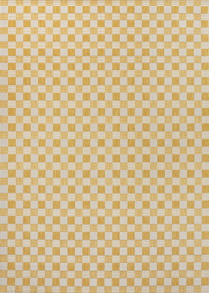 3' X 5' Yellow And Cream Geometric Indoor Outdoor Area Rug - GreatEagleInc