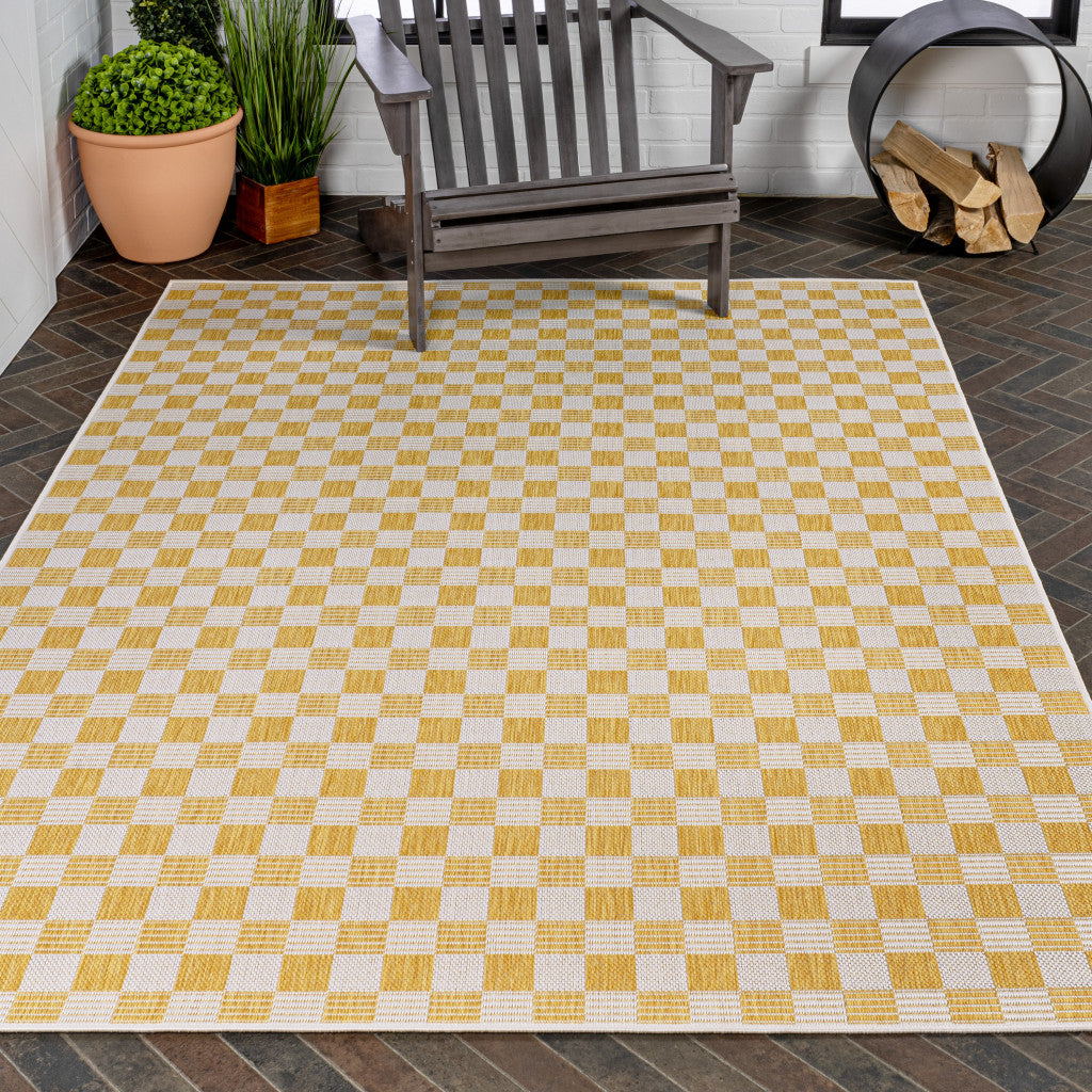 3' X 5' Yellow And Cream Geometric Indoor Outdoor Area Rug - GreatEagleInc