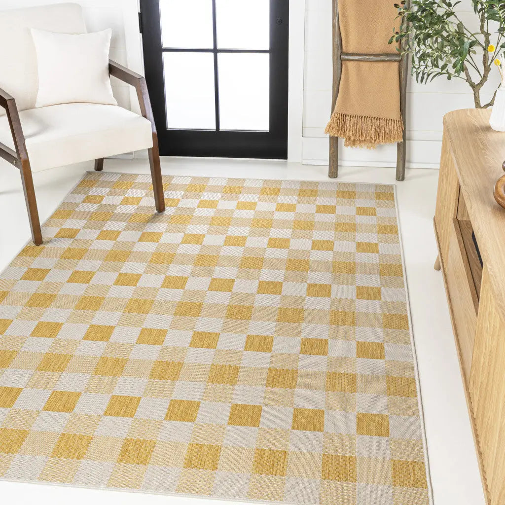 3' X 5' Yellow And Cream Geometric Indoor Outdoor Area Rug Homeroots Outdoor