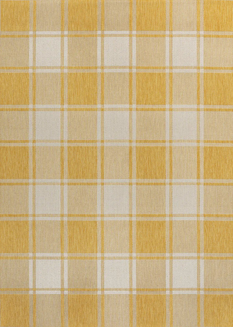 3' X 5' Yellow And Cream Gingham Indoor Outdoor Area Rug Homeroots Outdoor