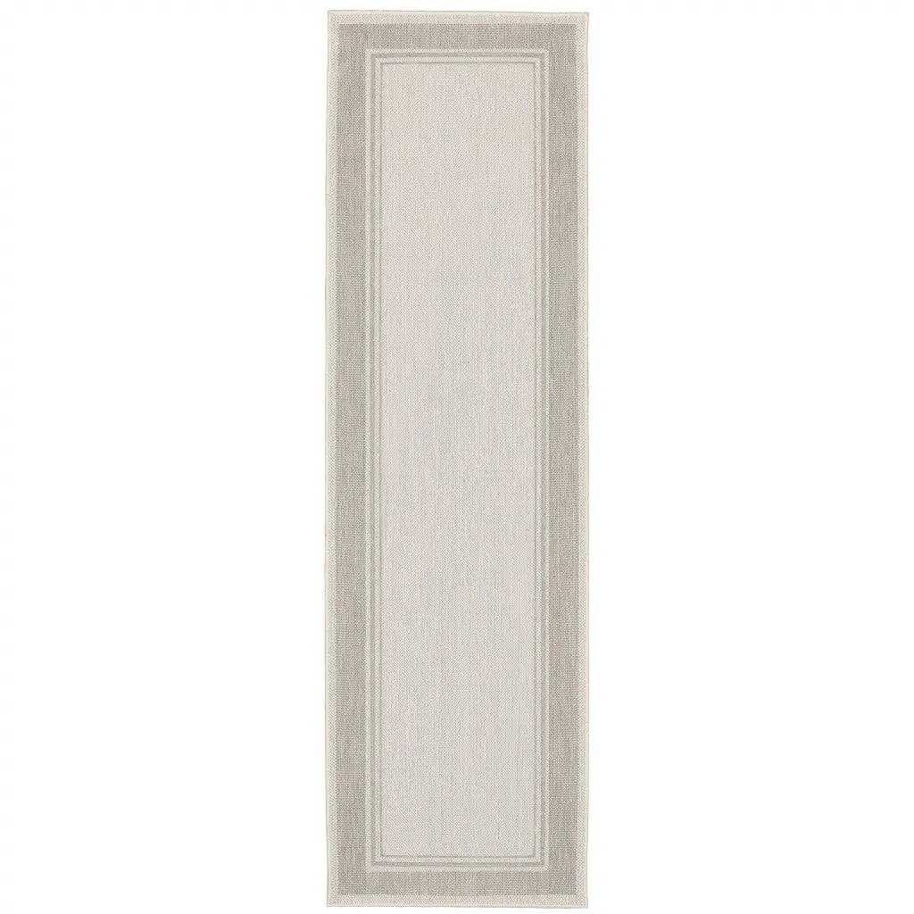 3' X 6' Gray And Ivory Indoor Outdoor Runner Rug Homeroots Outdoor