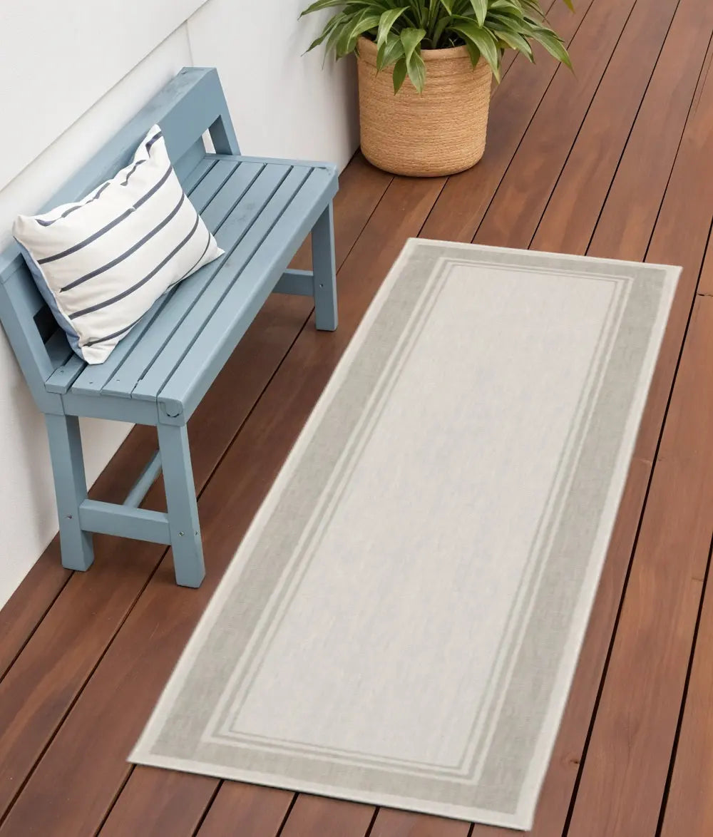 3' X 6' Gray And Ivory Indoor Outdoor Runner Rug Homeroots Outdoor