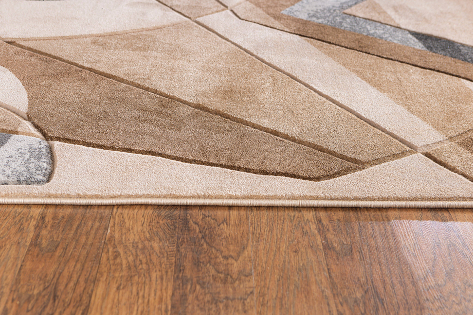 3'8" x 5'6" Beige Hand-Carved Geometric Soft Rug Home Mart Goods