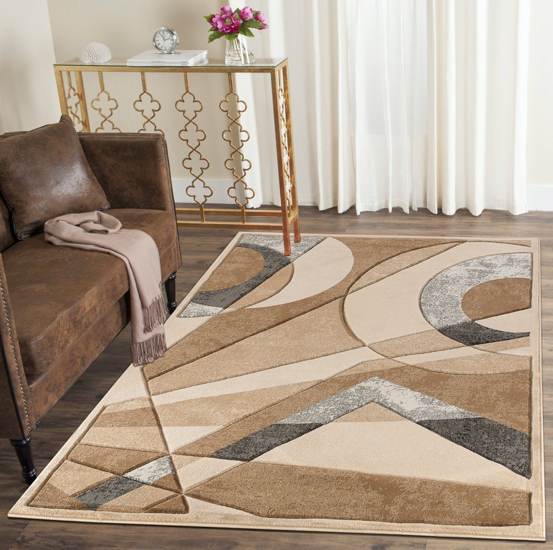 3'8" x 5'6" Beige Hand-Carved Geometric Soft Rug Home Mart Goods