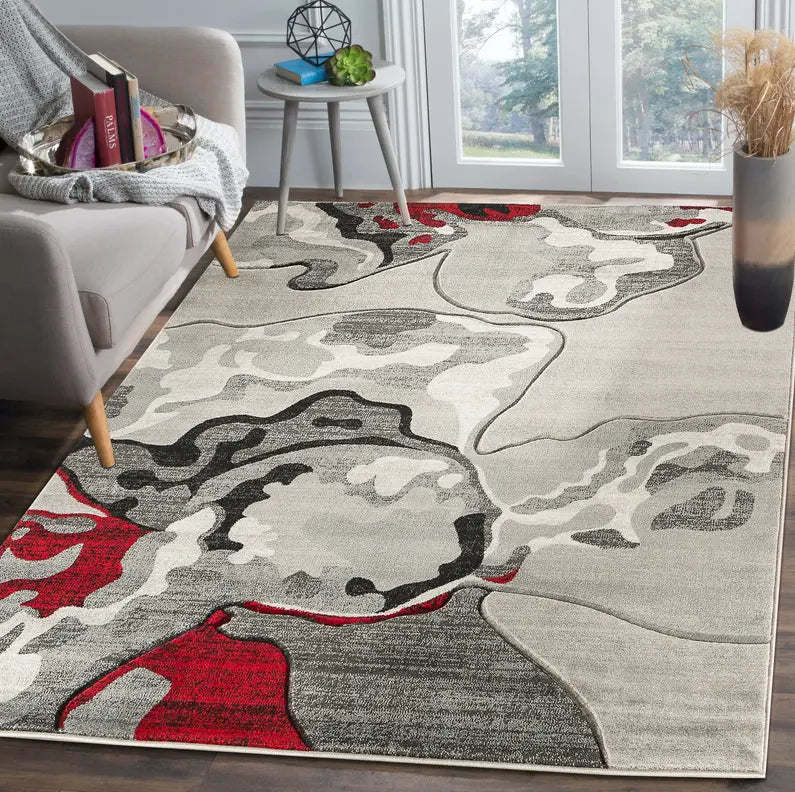 3'8" x 5'6" Beige Modern Swirls Hand-Carved Soft Rug Home Mart Goods