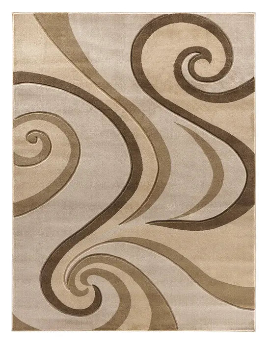 3'8" x 5'6" Beige Modern Swirls Hand-Carved Soft Rug Home Mart Goods