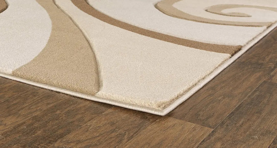 3'8" x 5'6" Beige Modern Swirls Hand-Carved Soft Rug Home Mart Goods