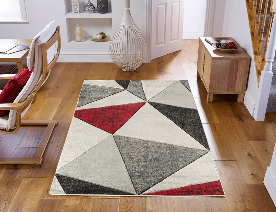 3'8" x 5'6" Red Geometric Hand-Carved Soft Rug Home Mart Goods