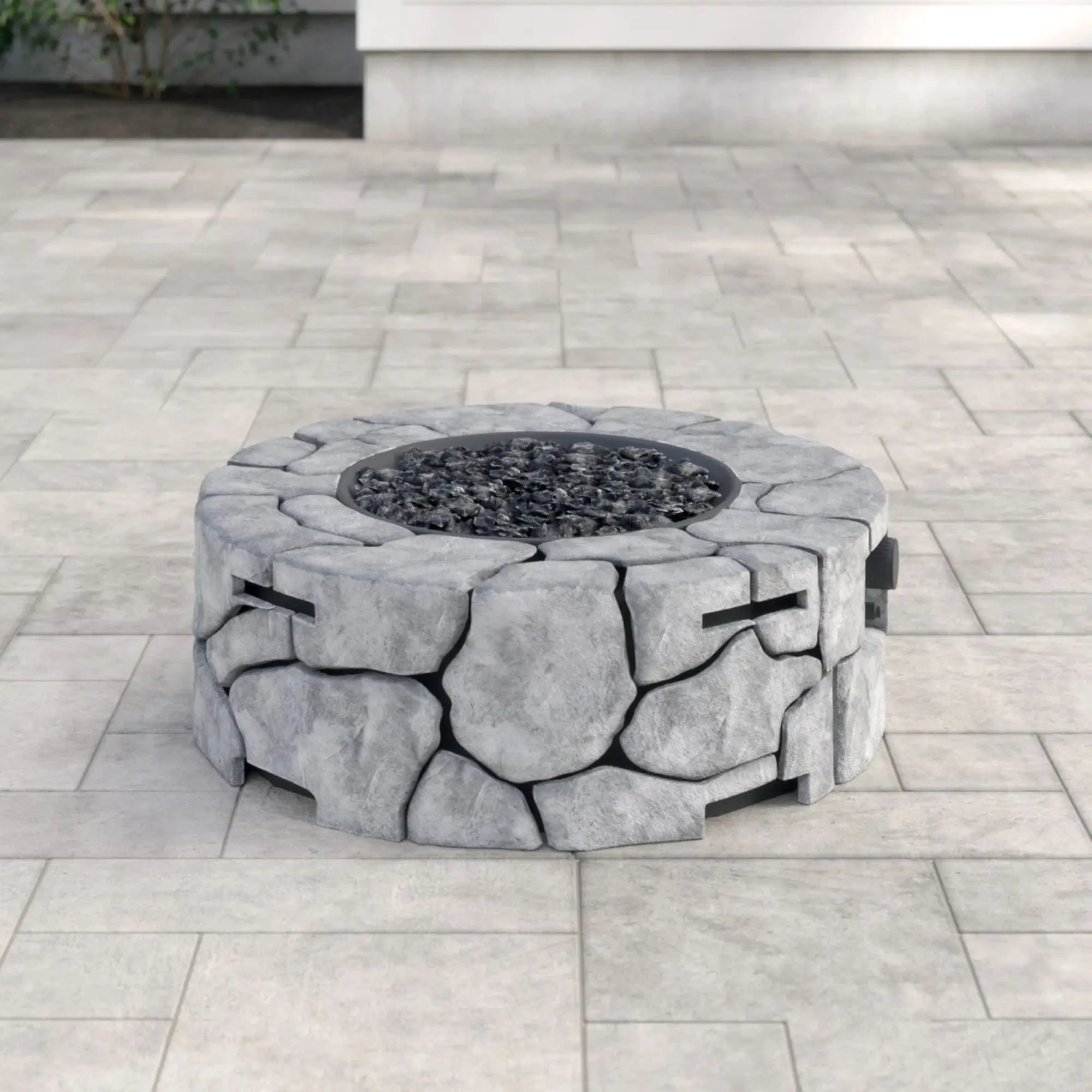 40000 BTU 28" Gray Concrete Propane Round Fire Pit With Cover Homeroots Outdoor