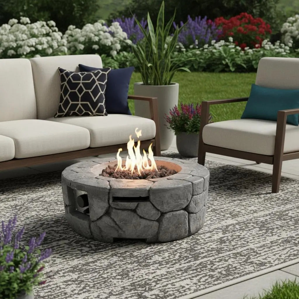40000 BTU 28" Gray Steel Propane Round Fire Pit With Cover Homeroots Outdoor