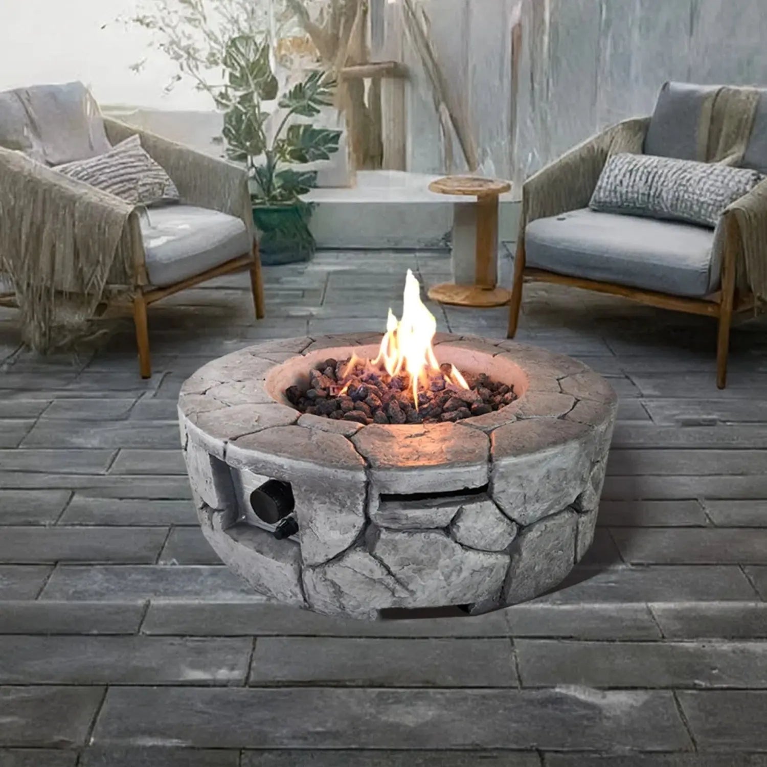 40000 BTU 28" Gray Steel Propane Round Fire Pit With Cover Homeroots Outdoor