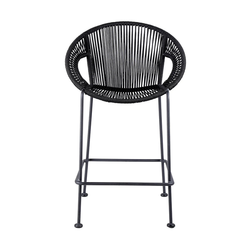 40" Black Metal Low back Outdoor Counter Height Bar chair with Footrest - GreatEagleInc