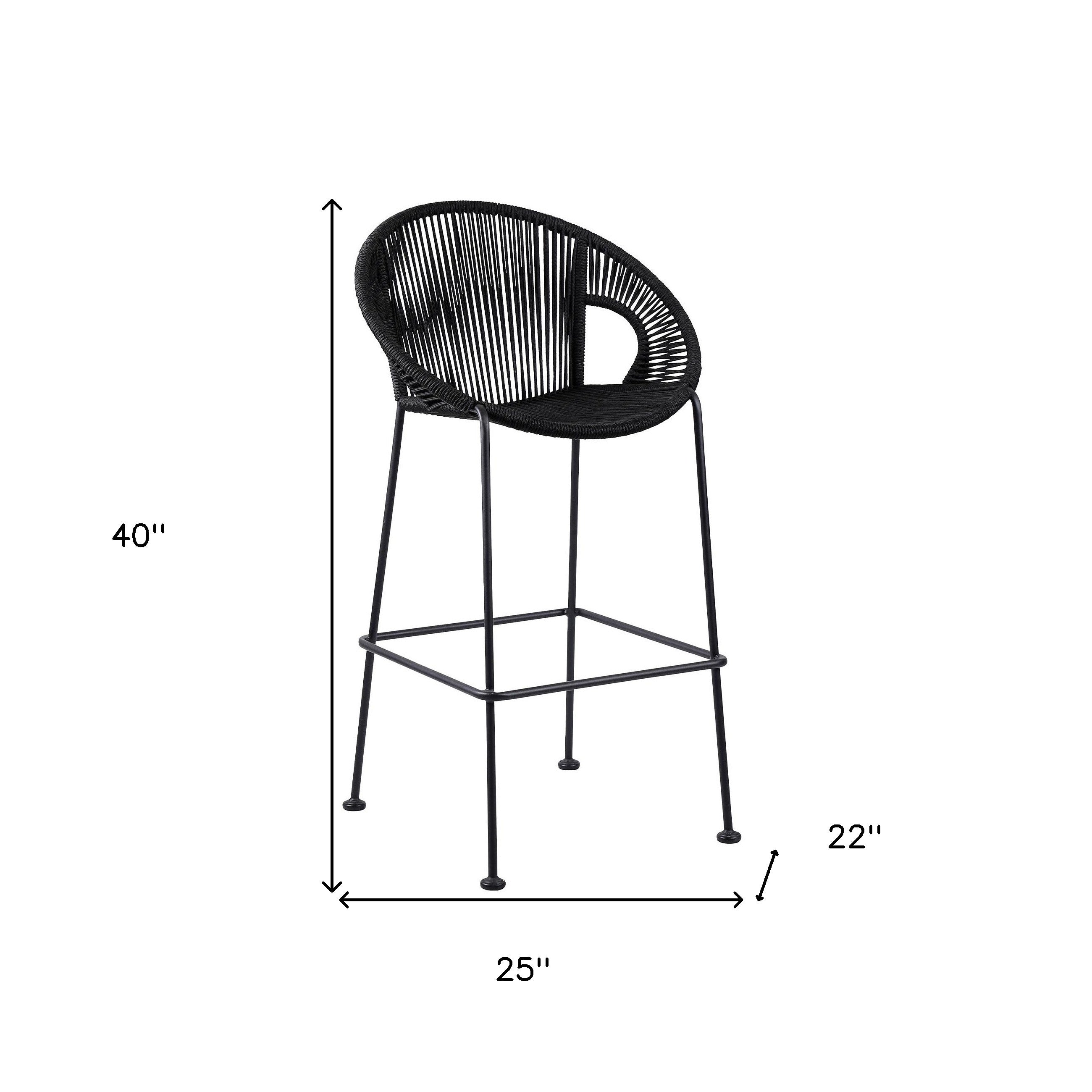 40" Black Metal Low back Outdoor Counter Height Bar chair with Footrest - GreatEagleInc
