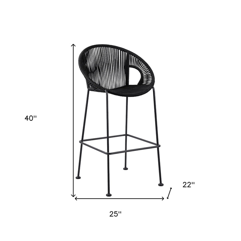 40" Black Metal Low back Outdoor Counter Height Bar chair with Footrest - GreatEagleInc