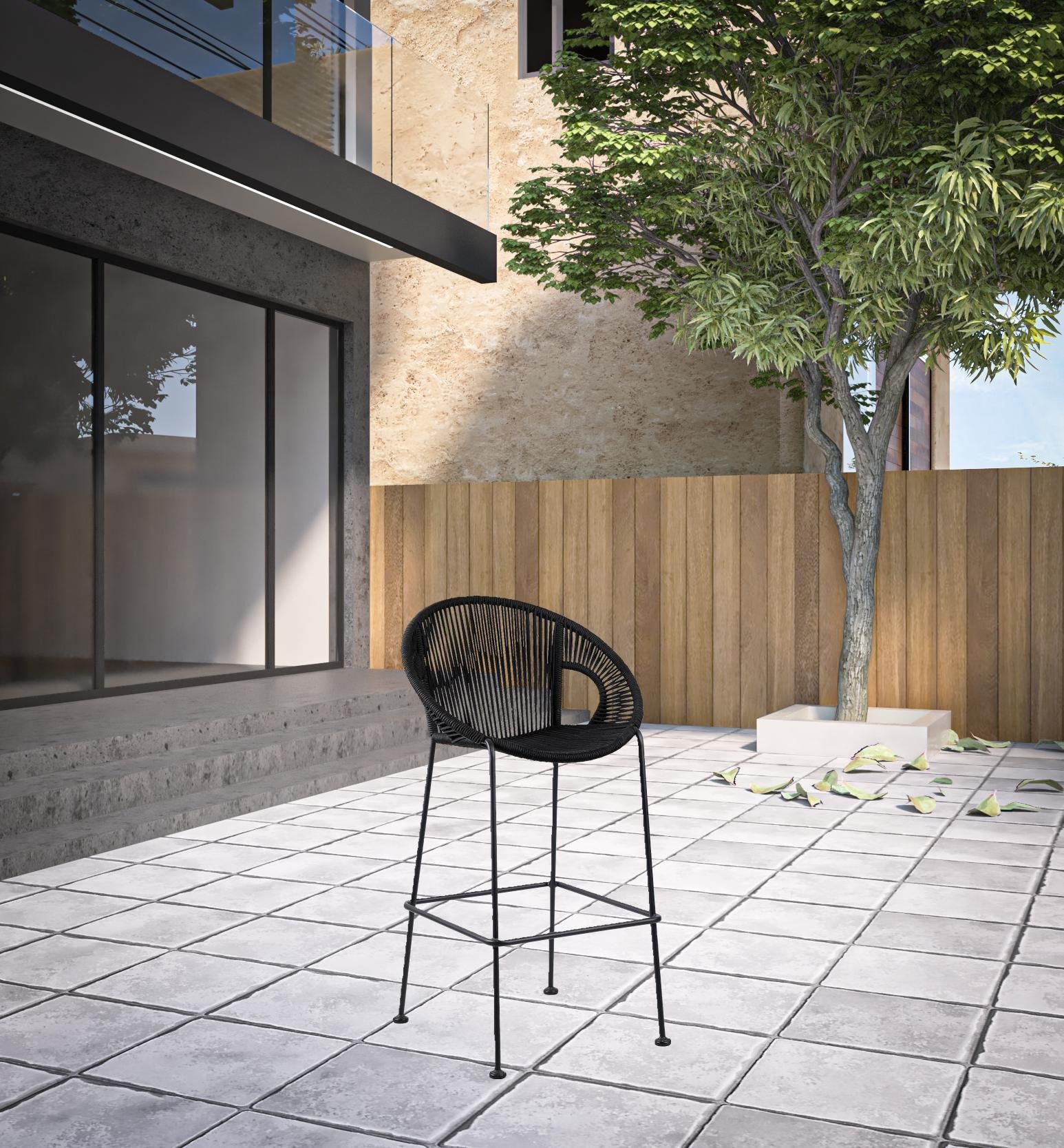 40" Black Metal Low back Outdoor Counter Height Bar chair with Footrest - GreatEagleInc