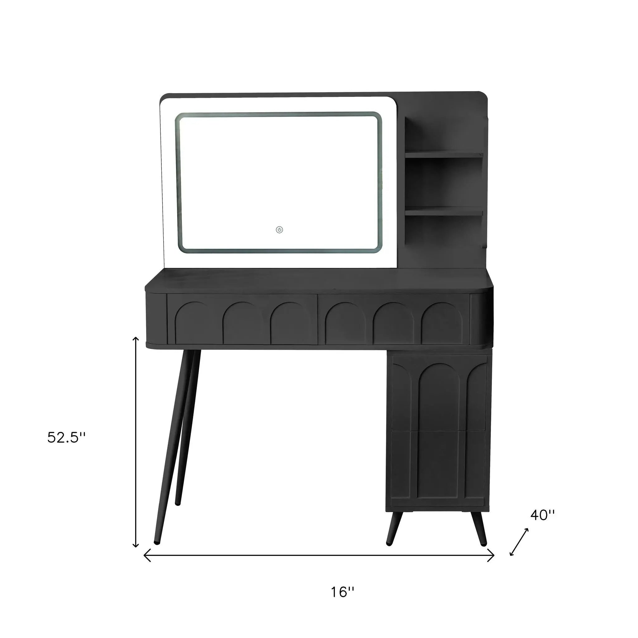 40" Black Wood Mirrored Four Drawer Vanity Table And Lights Homeroots Living Room