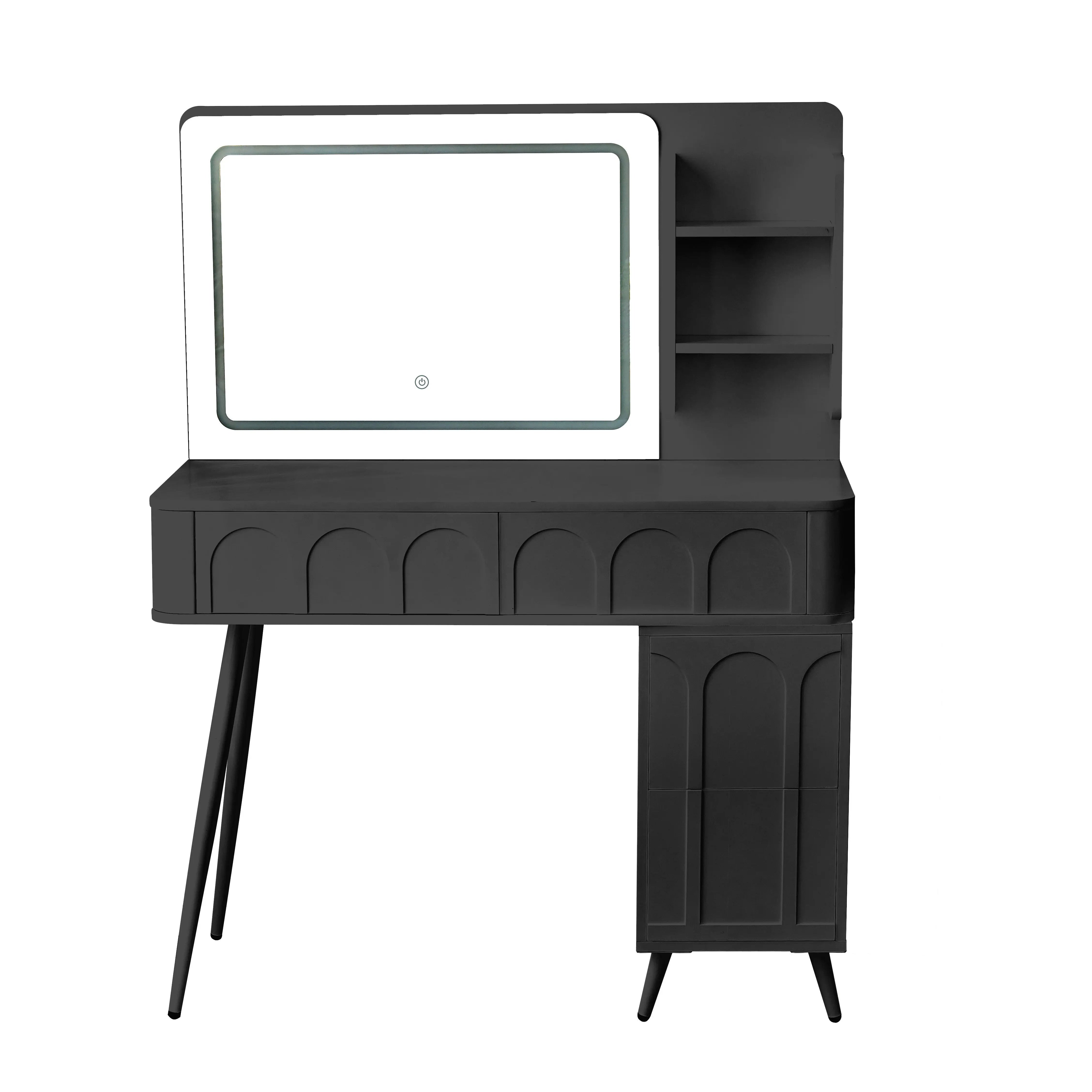 40" Black Wood Mirrored Four Drawer Vanity Table And Lights Homeroots Living Room