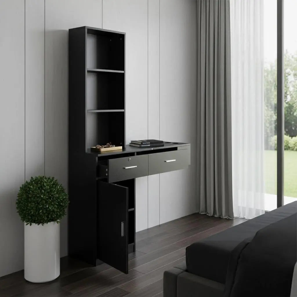 40" Black Wood Mirrored Two Drawer Vanity Table Homeroots Living Room