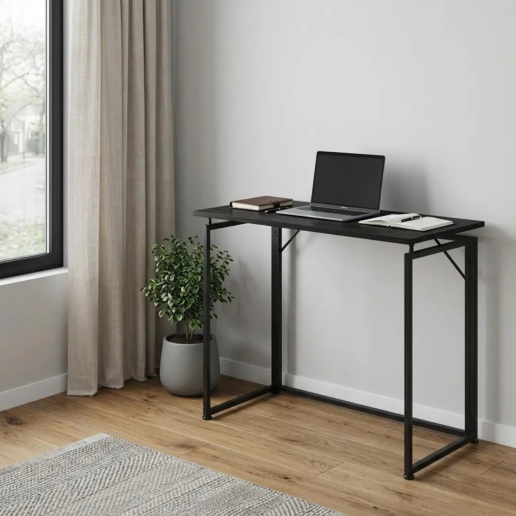 40" Black Wood and Stainless Steel Sled Computer Desk Homeroots Office