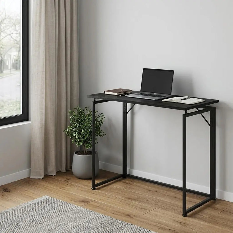 40" Black Wood and Stainless Steel Sled Computer Desk Homeroots Office